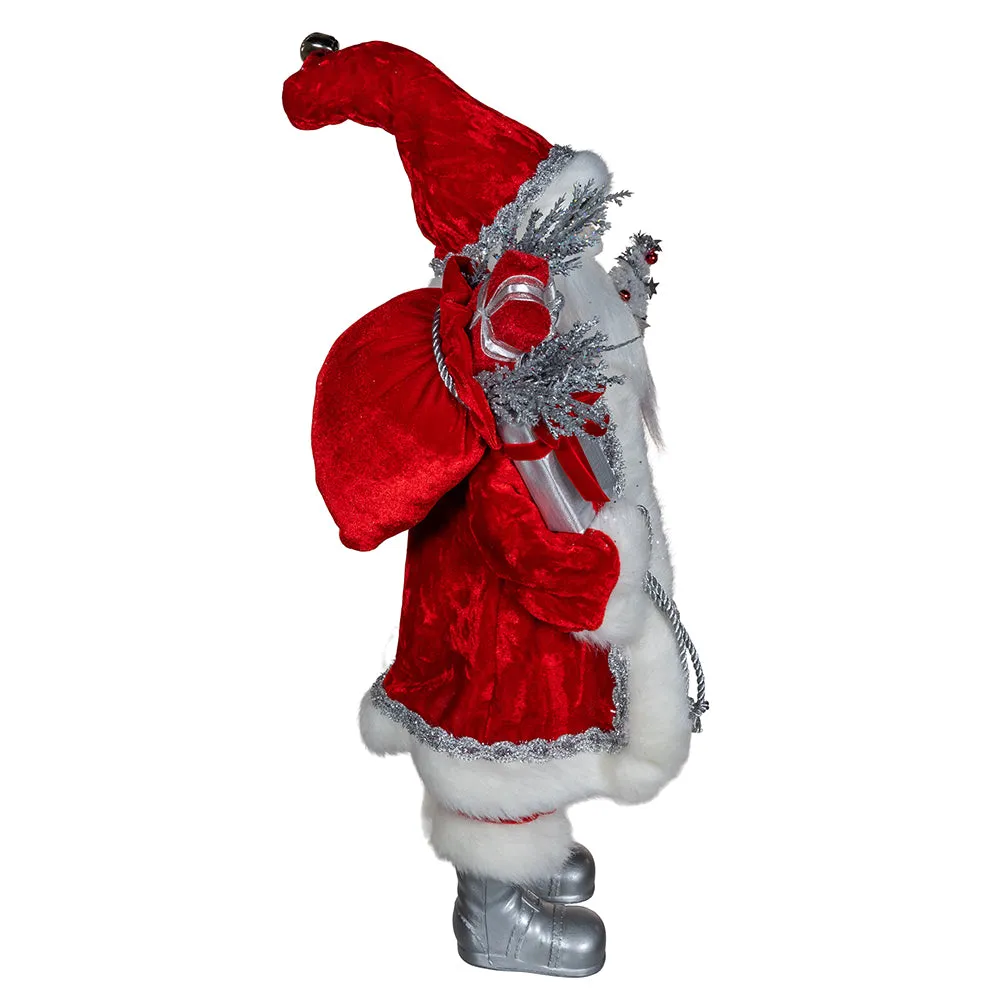 18" White & Silver Santa Holding Gift Bag Tablepiece