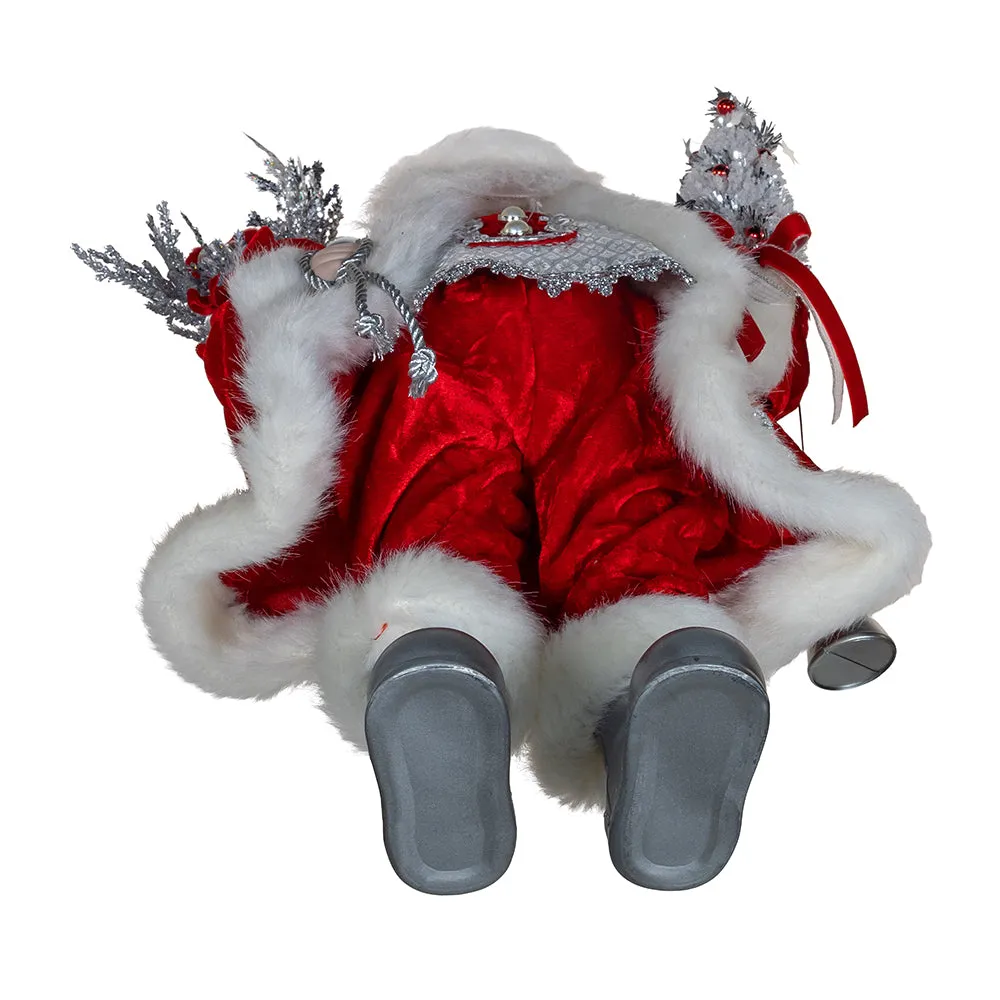 18" White & Silver Santa Holding Gift Bag Tablepiece
