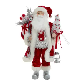 18" White & Silver Santa Holding Gift Bag Tablepiece