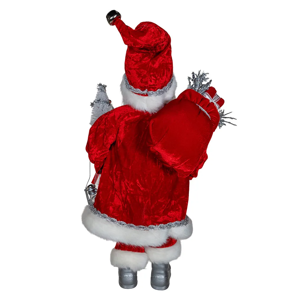 18" White & Silver Santa Holding Gift Bag Tablepiece