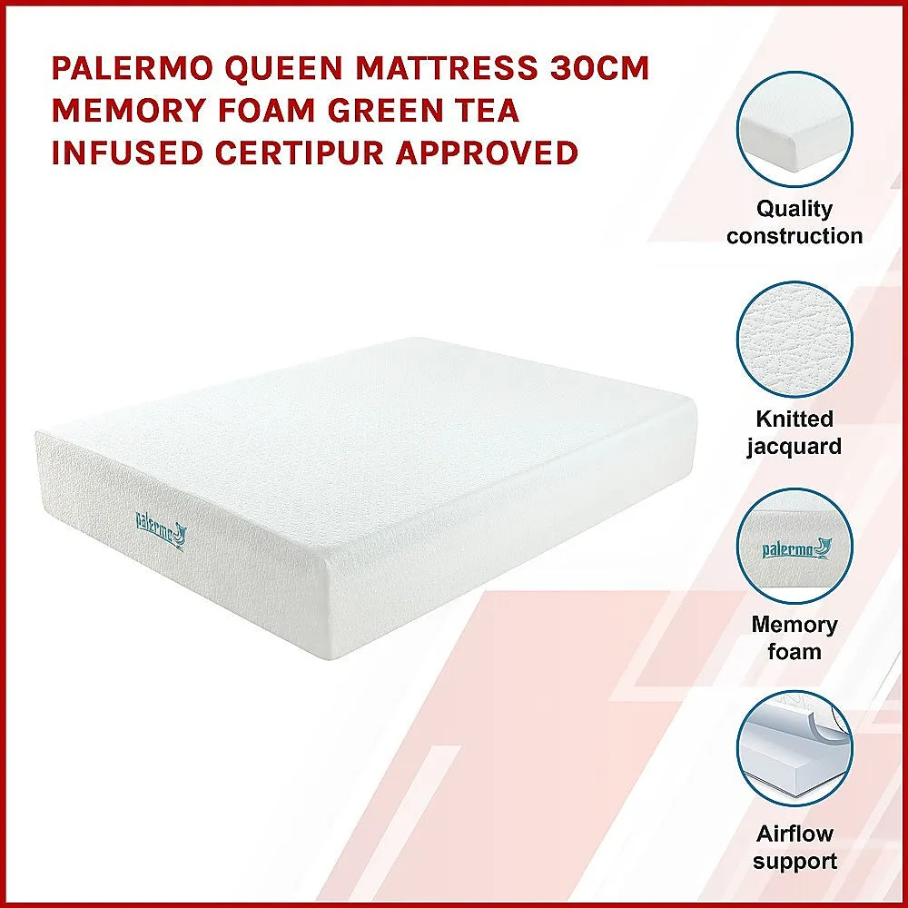 30cm Queen Memory Foam Mattress, Green Tea Infused, CertiPUR