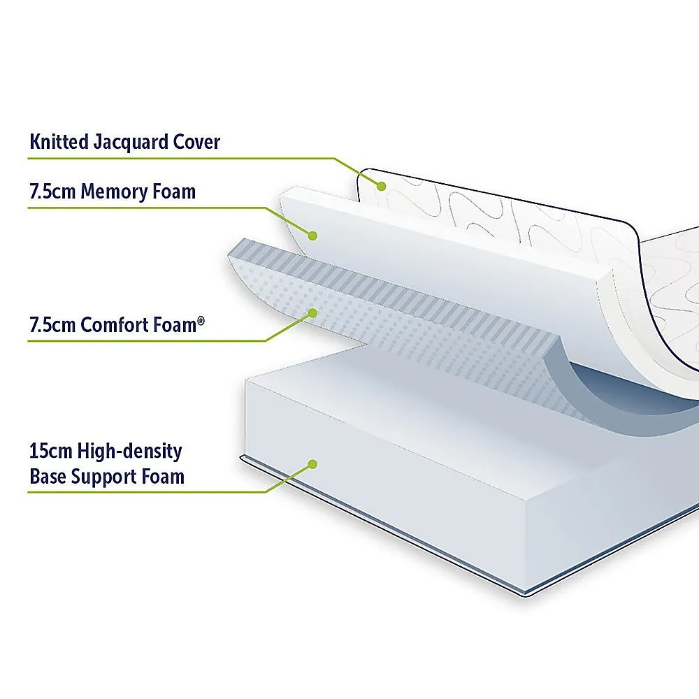 30cm Queen Memory Foam Mattress, Green Tea Infused, CertiPUR