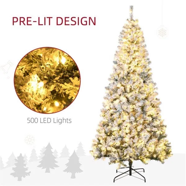 7.5 ft Christmas tree Flocked with 500 Warm white LED lights