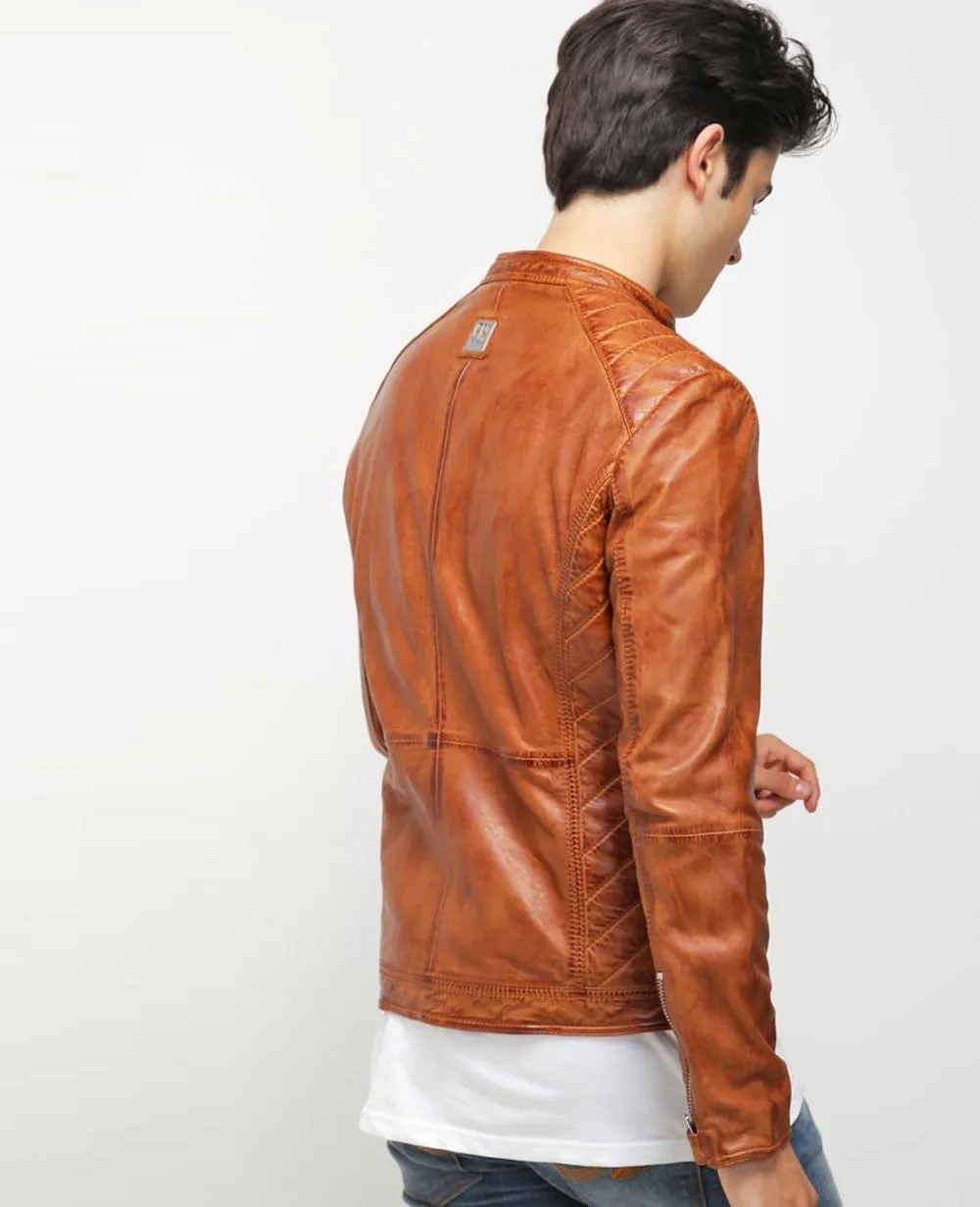 Abeem Real Leather Jacket Men Brown Biker Motorcycle Genuine