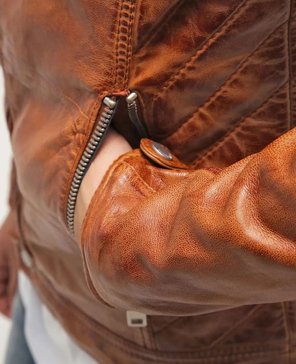 Abeem Real Leather Jacket Men Brown Biker Motorcycle Genuine