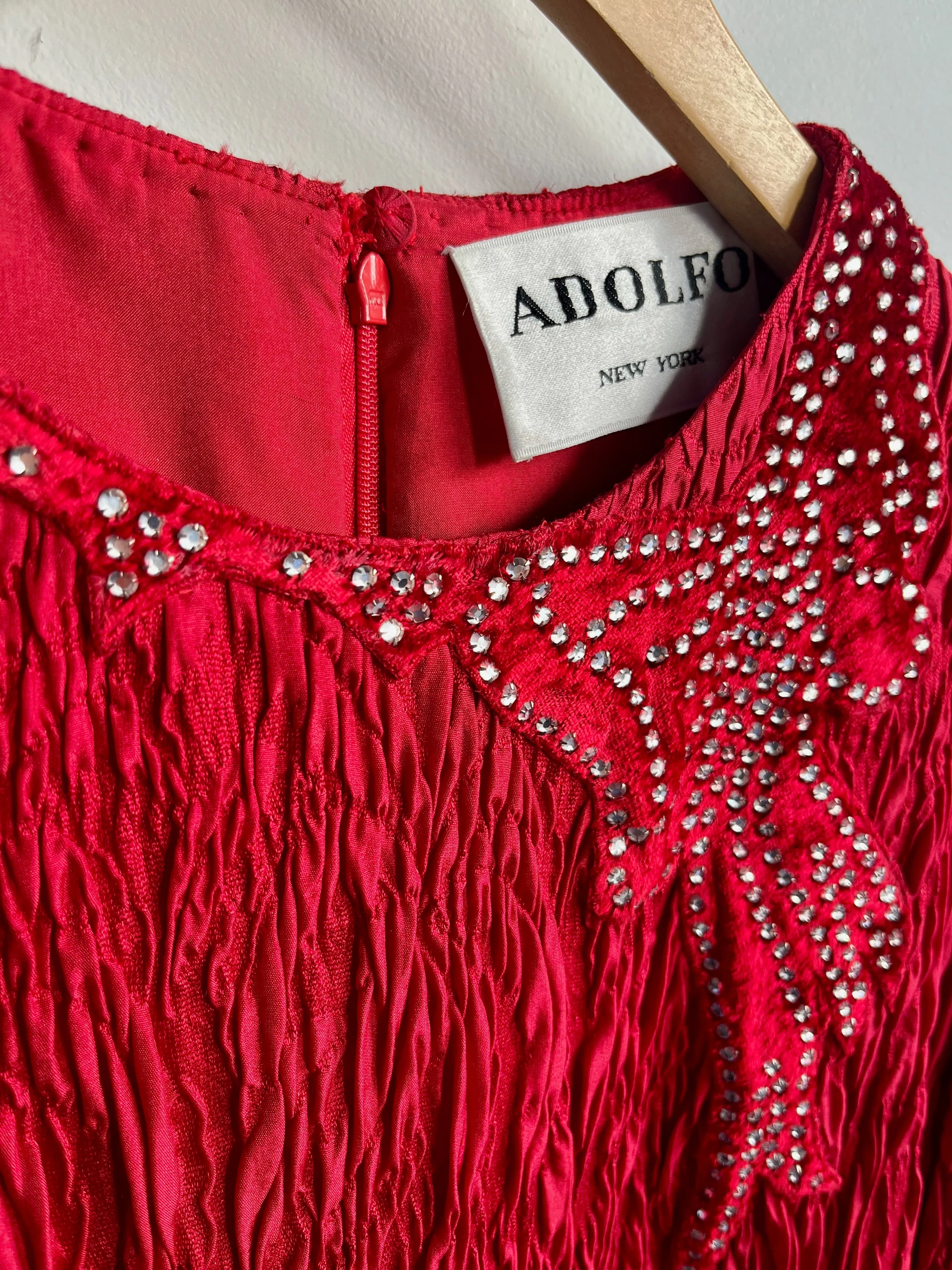 Adolfo Silk Rhinestone Bow Dress