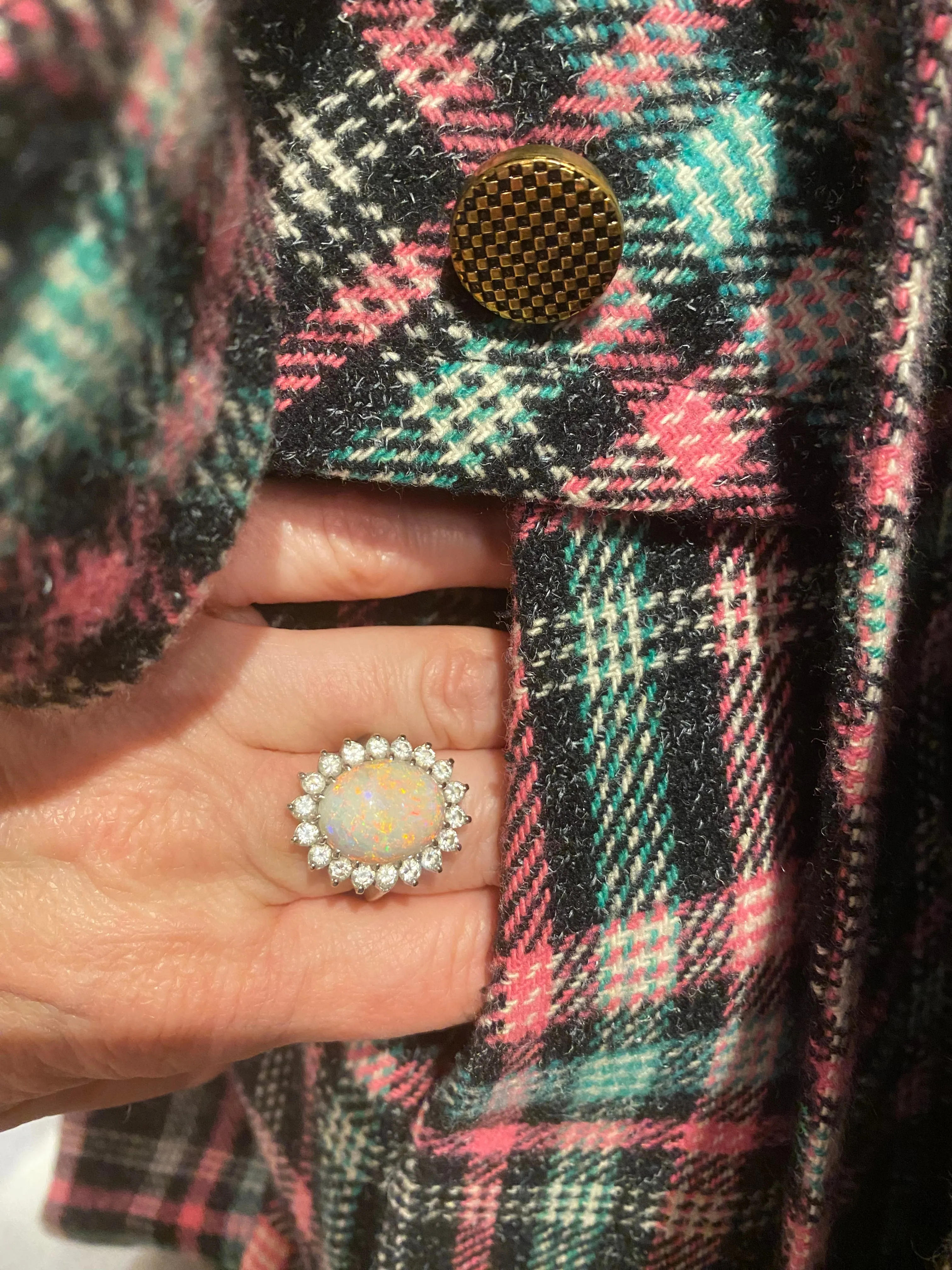 Adorable 1960's Pink & Teal Plaid Peacoat / Sz M