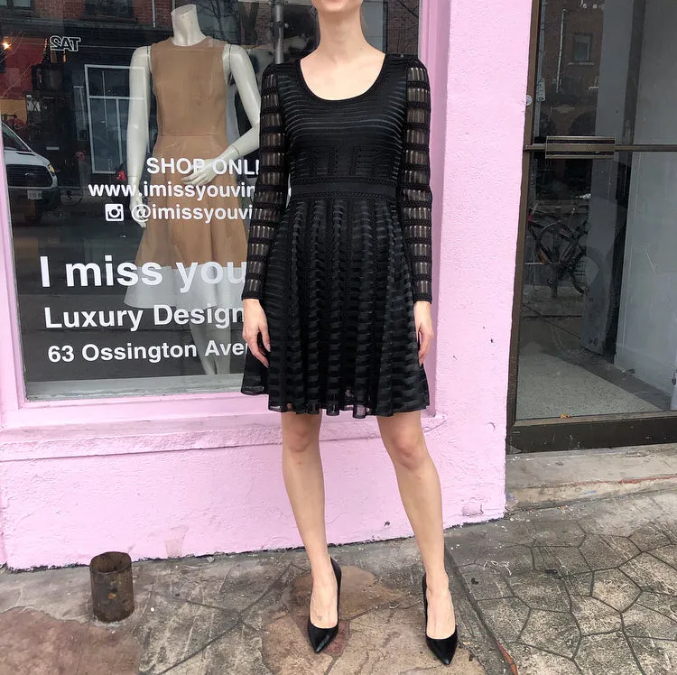 Alexander McQueen Black Mesh Long Sleeve Knit Dress - S