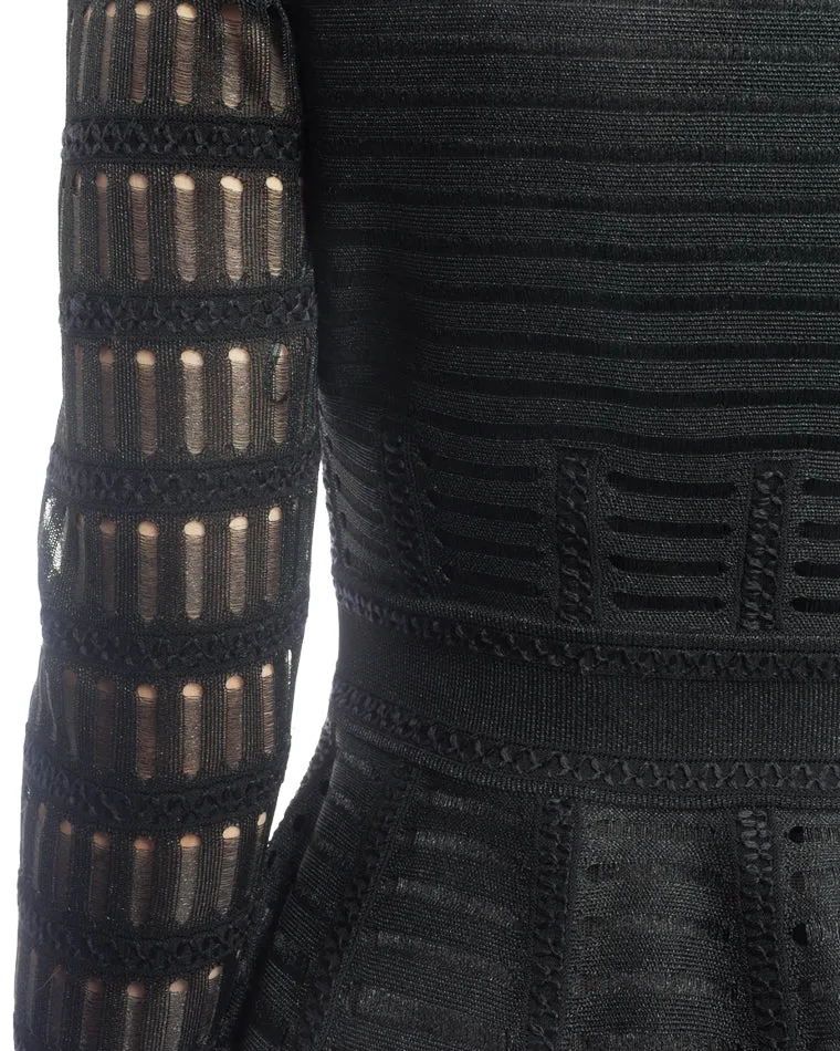 Alexander McQueen Black Mesh Long Sleeve Knit Dress - S