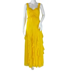 Alice   Olivia Women's Rue Godet Maxi Dress Ruffled Yellow Sz 4