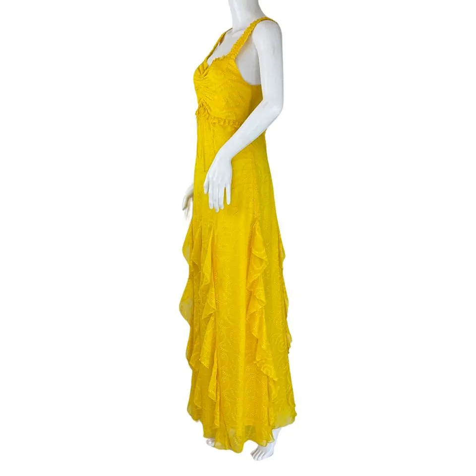 Alice   Olivia Women's Rue Godet Maxi Dress Ruffled Yellow Sz 4
