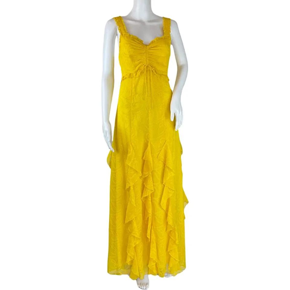 Alice   Olivia Women's Rue Godet Maxi Dress Ruffled Yellow Sz 4