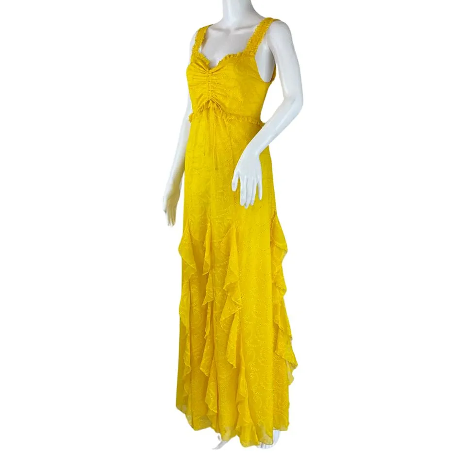 Alice   Olivia Women's Rue Godet Maxi Dress Ruffled Yellow Sz 4