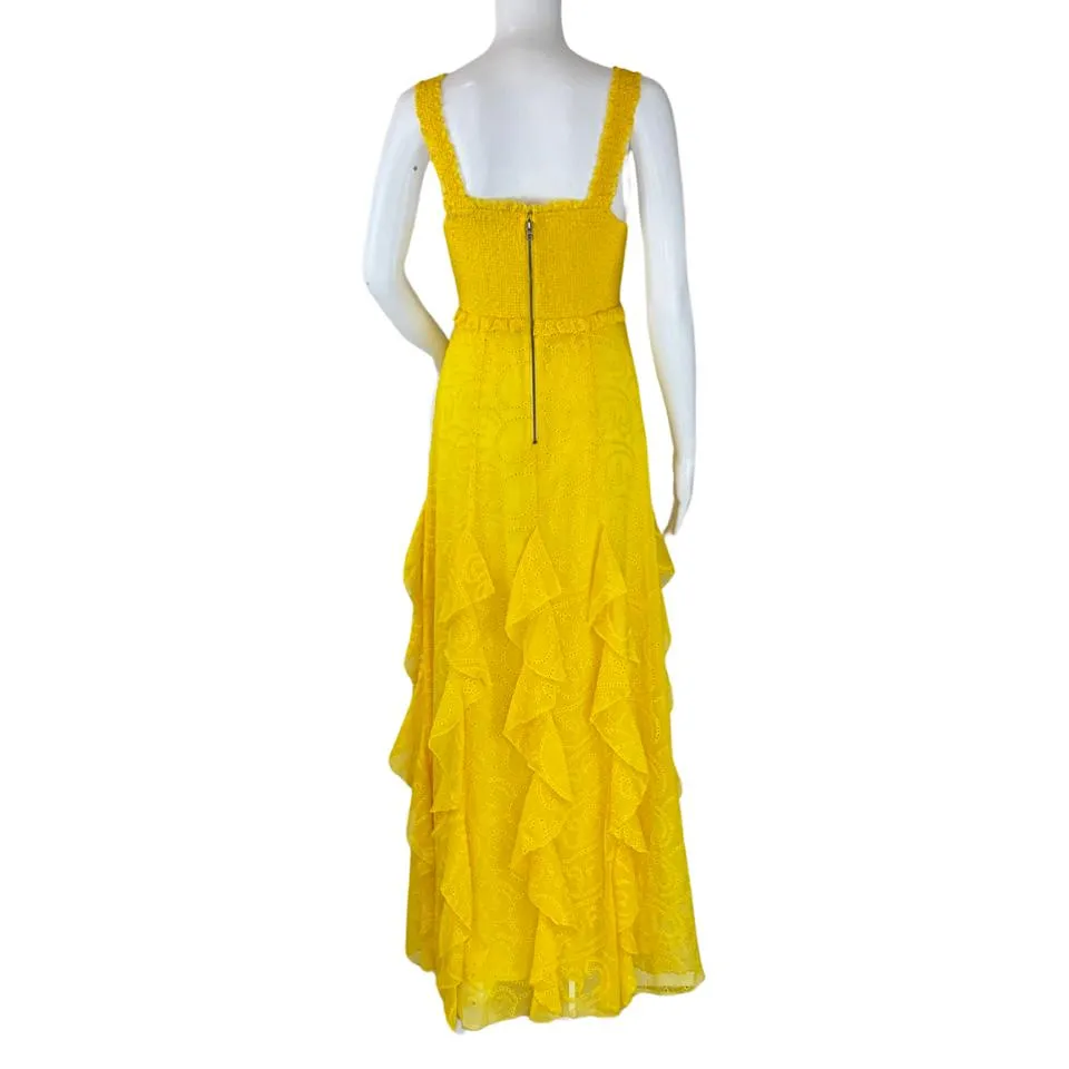Alice   Olivia Women's Rue Godet Maxi Dress Ruffled Yellow Sz 4