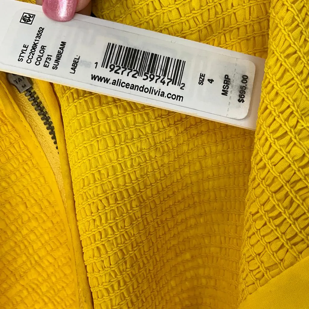 Alice   Olivia Women's Rue Godet Maxi Dress Ruffled Yellow Sz 4