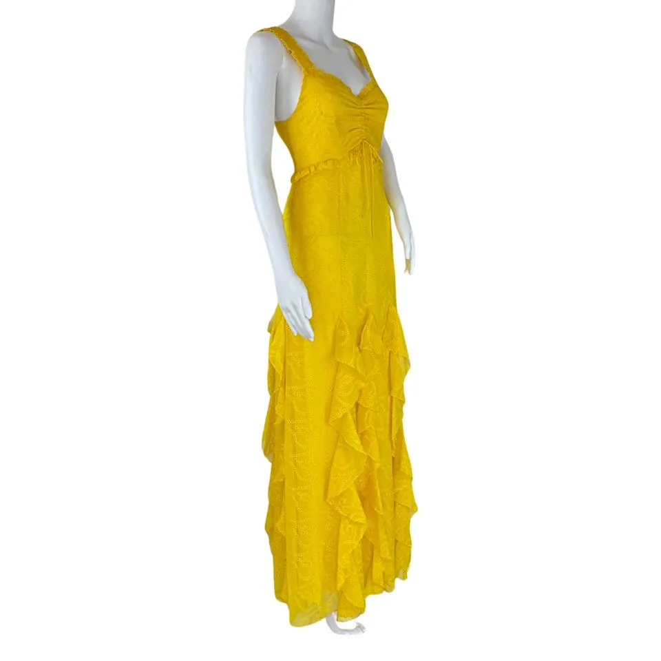 Alice   Olivia Women's Rue Godet Maxi Dress Ruffled Yellow Sz 4
