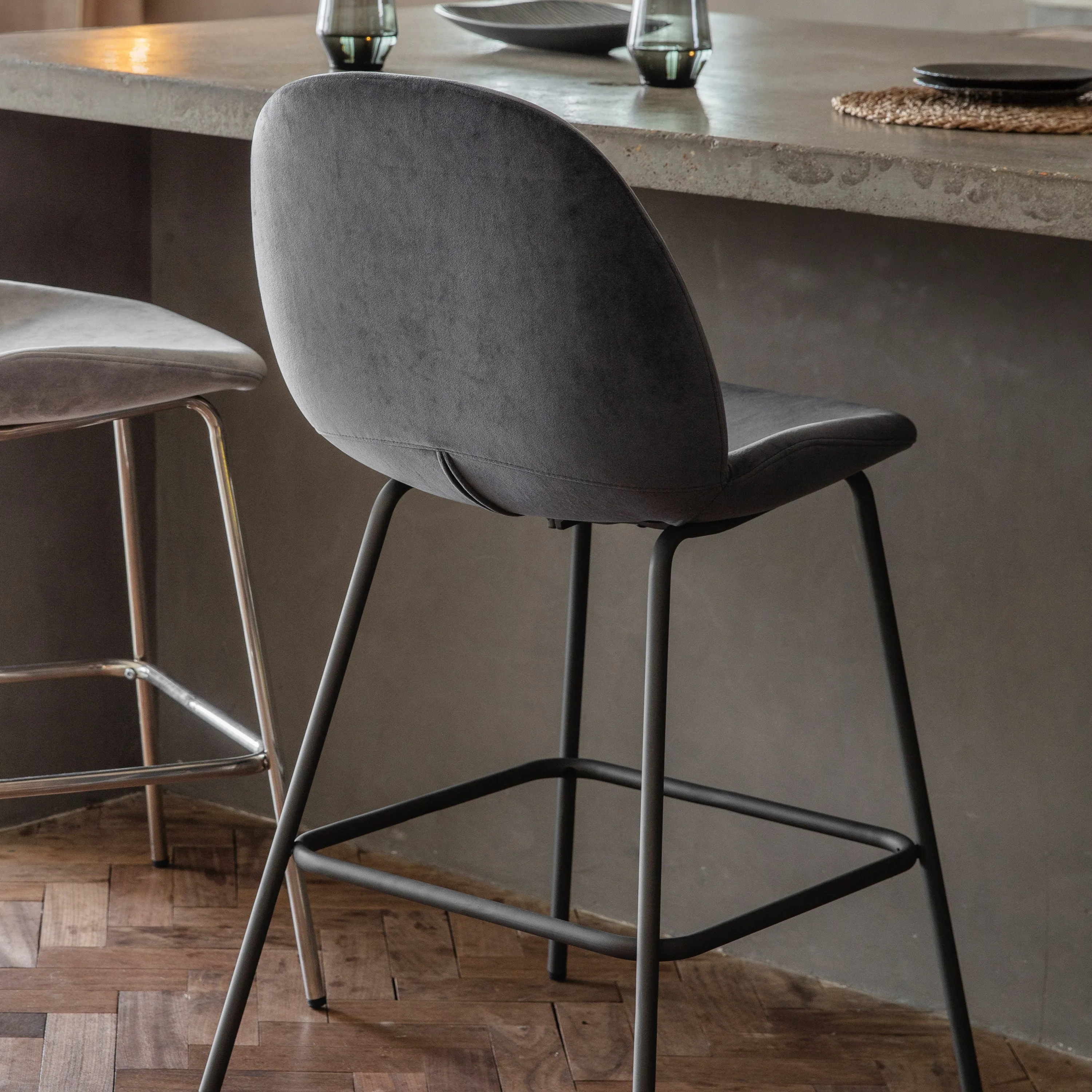 Amos Flanagan Stool Dark Grey Velvet (2pk)