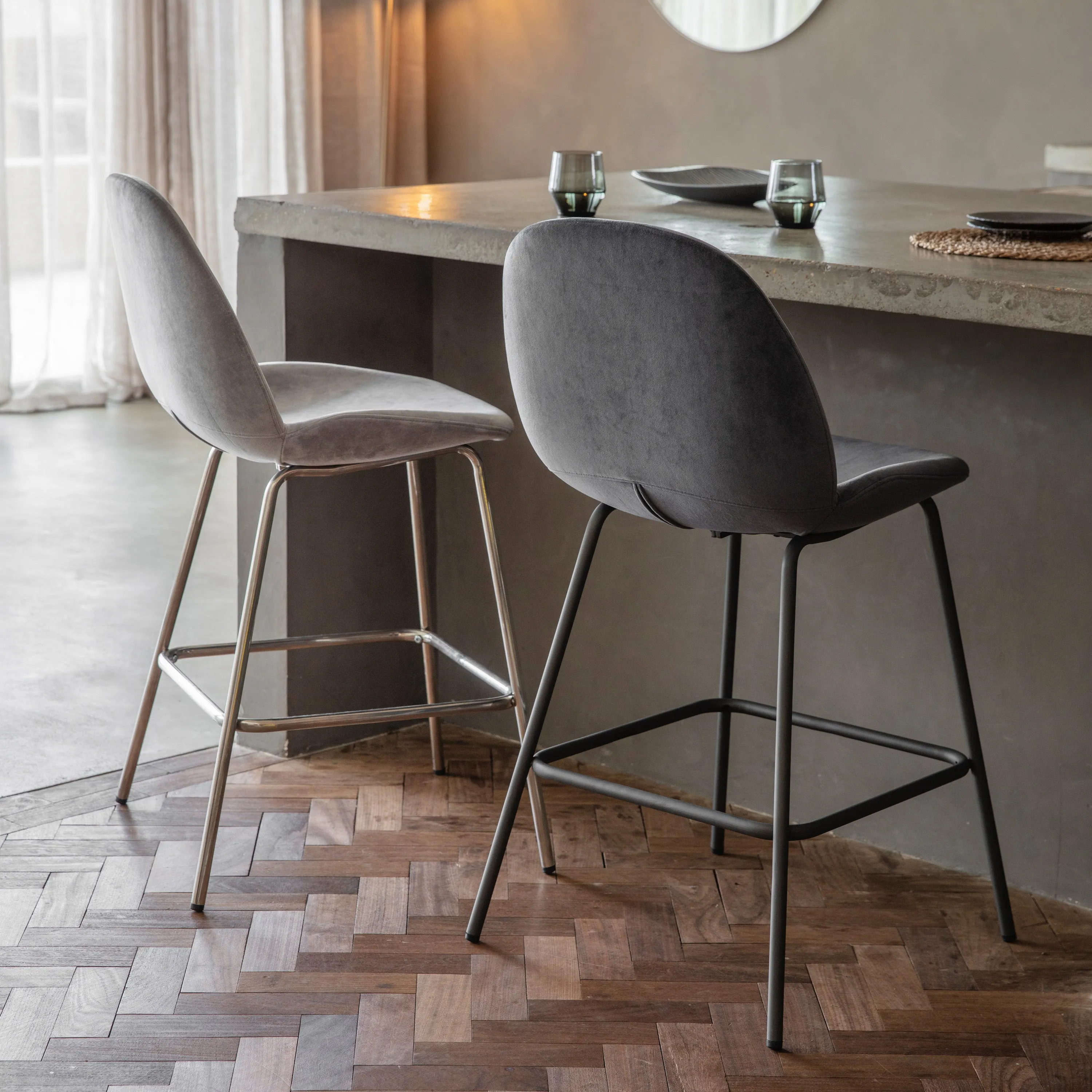 Amos Flanagan Stool Dark Grey Velvet (2pk)
