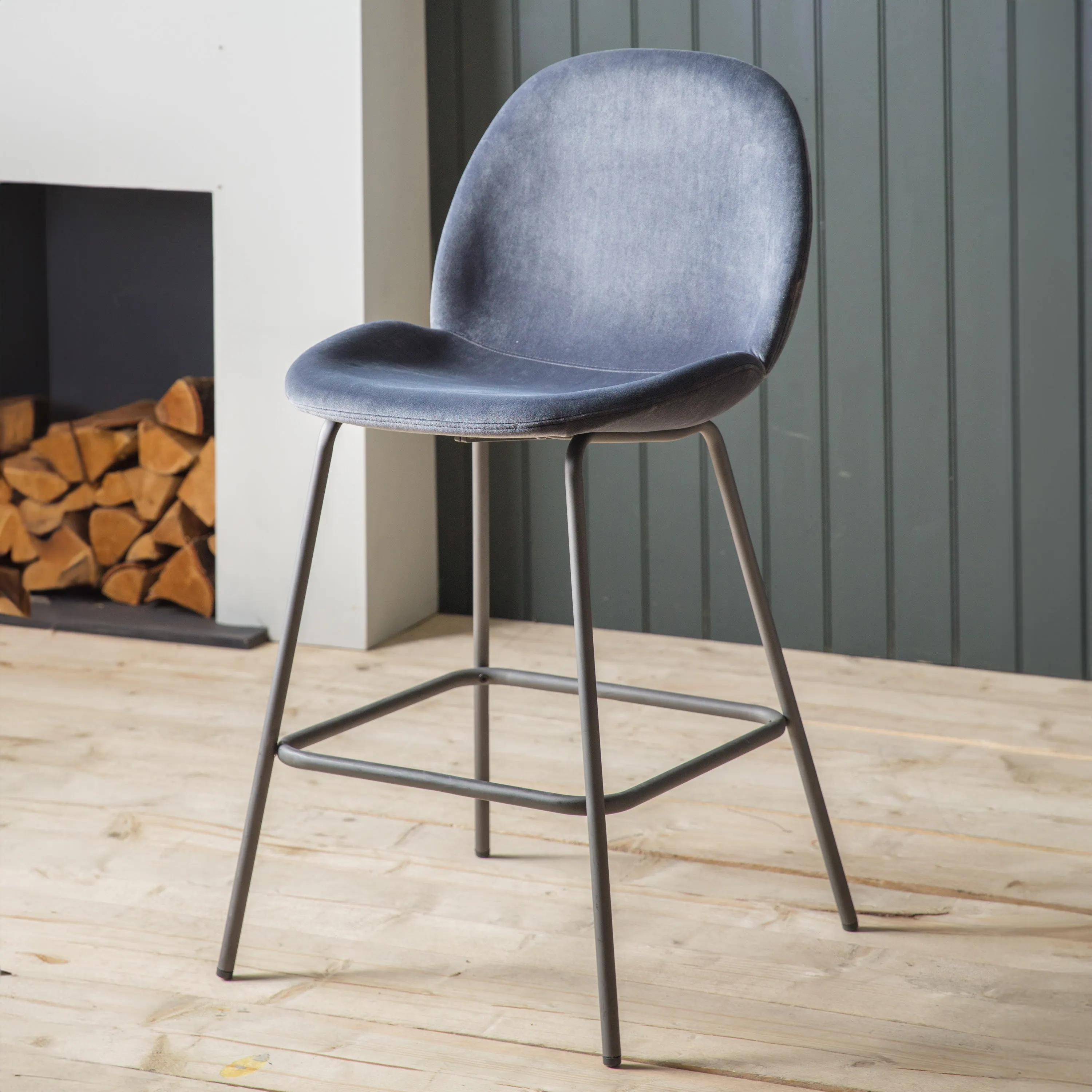 Amos Flanagan Stool Dark Grey Velvet (2pk)
