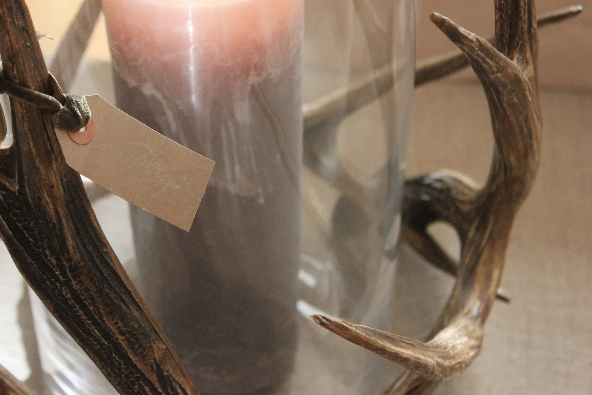 Antler-Wrapped, Mouth Blown Glass Hurricane - Two Sizes