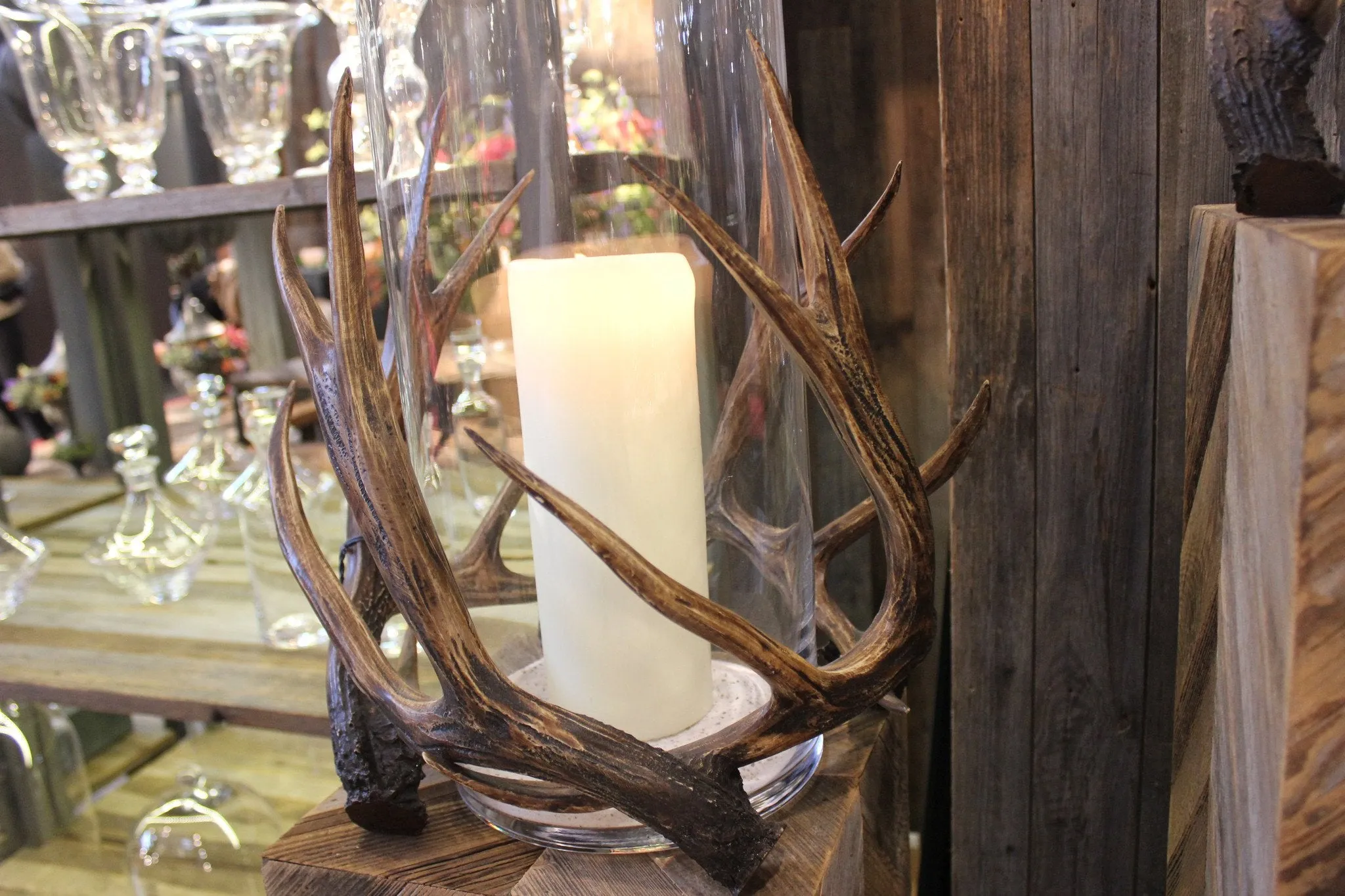 Antler-Wrapped, Mouth Blown Glass Hurricane - Two Sizes