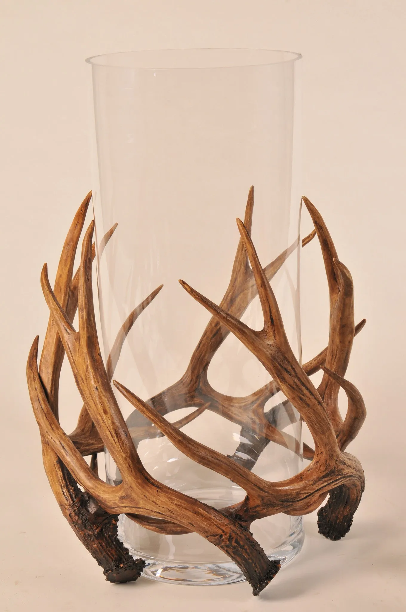 Antler-Wrapped, Mouth Blown Glass Hurricane - Two Sizes