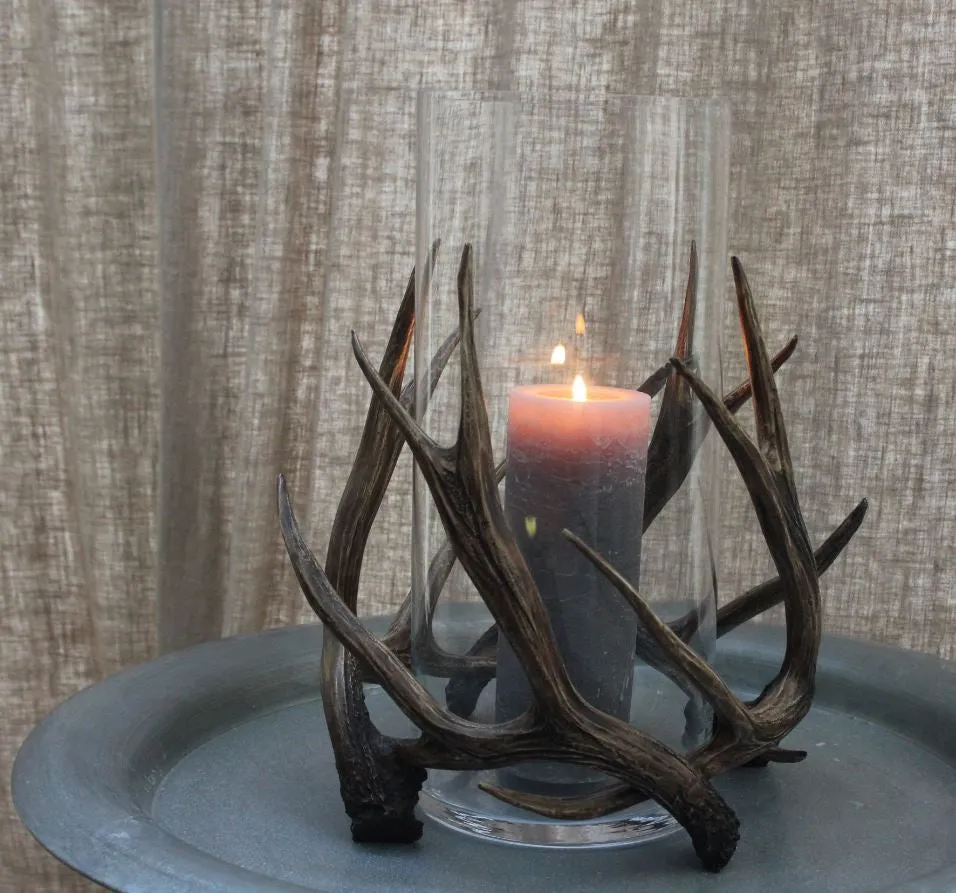 Antler-Wrapped, Mouth Blown Glass Hurricane - Two Sizes