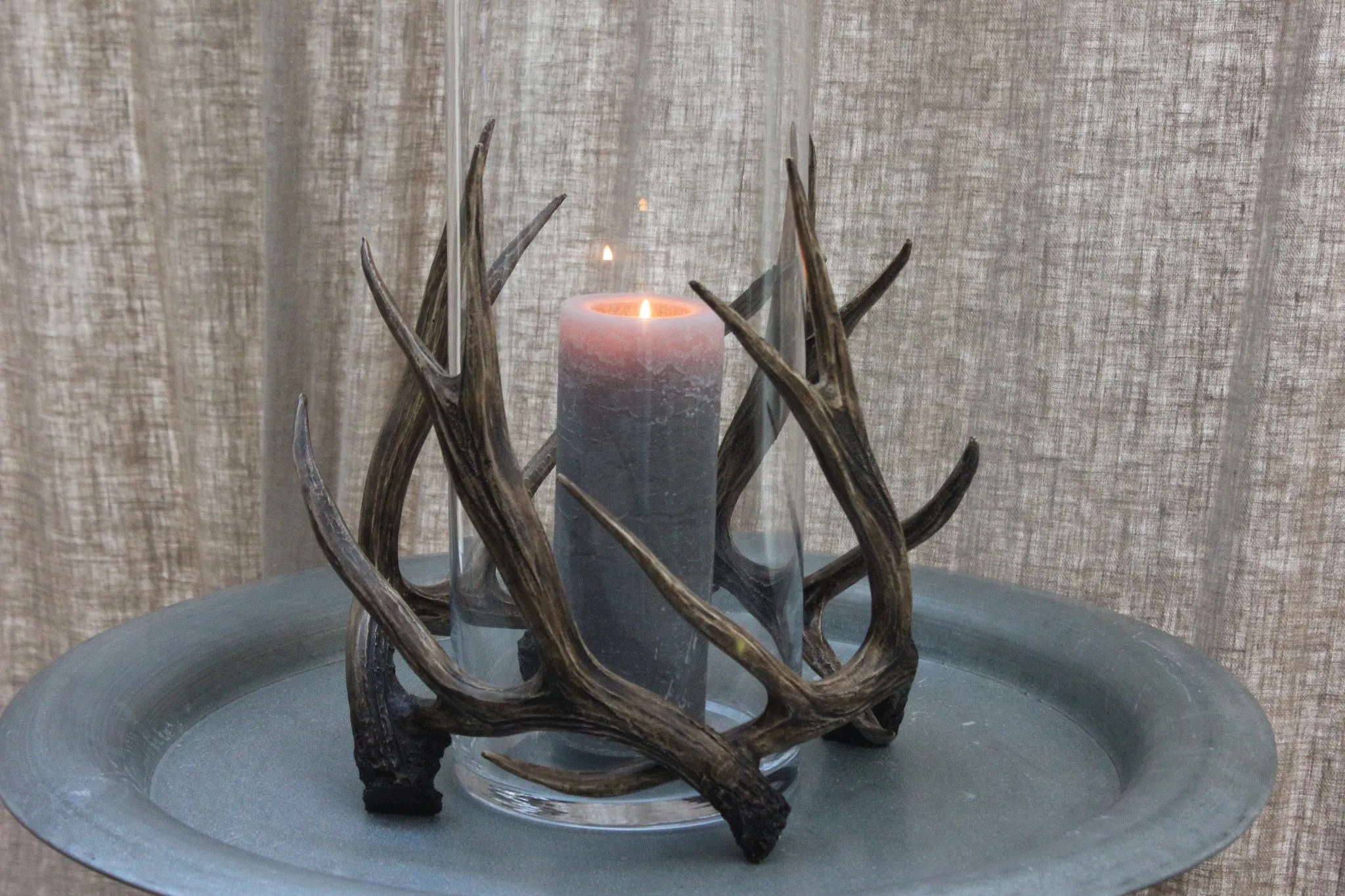 Antler-Wrapped, Mouth Blown Glass Hurricane - Two Sizes