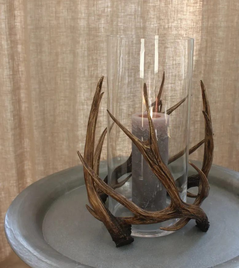 Antler-Wrapped, Mouth Blown Glass Hurricane - Two Sizes