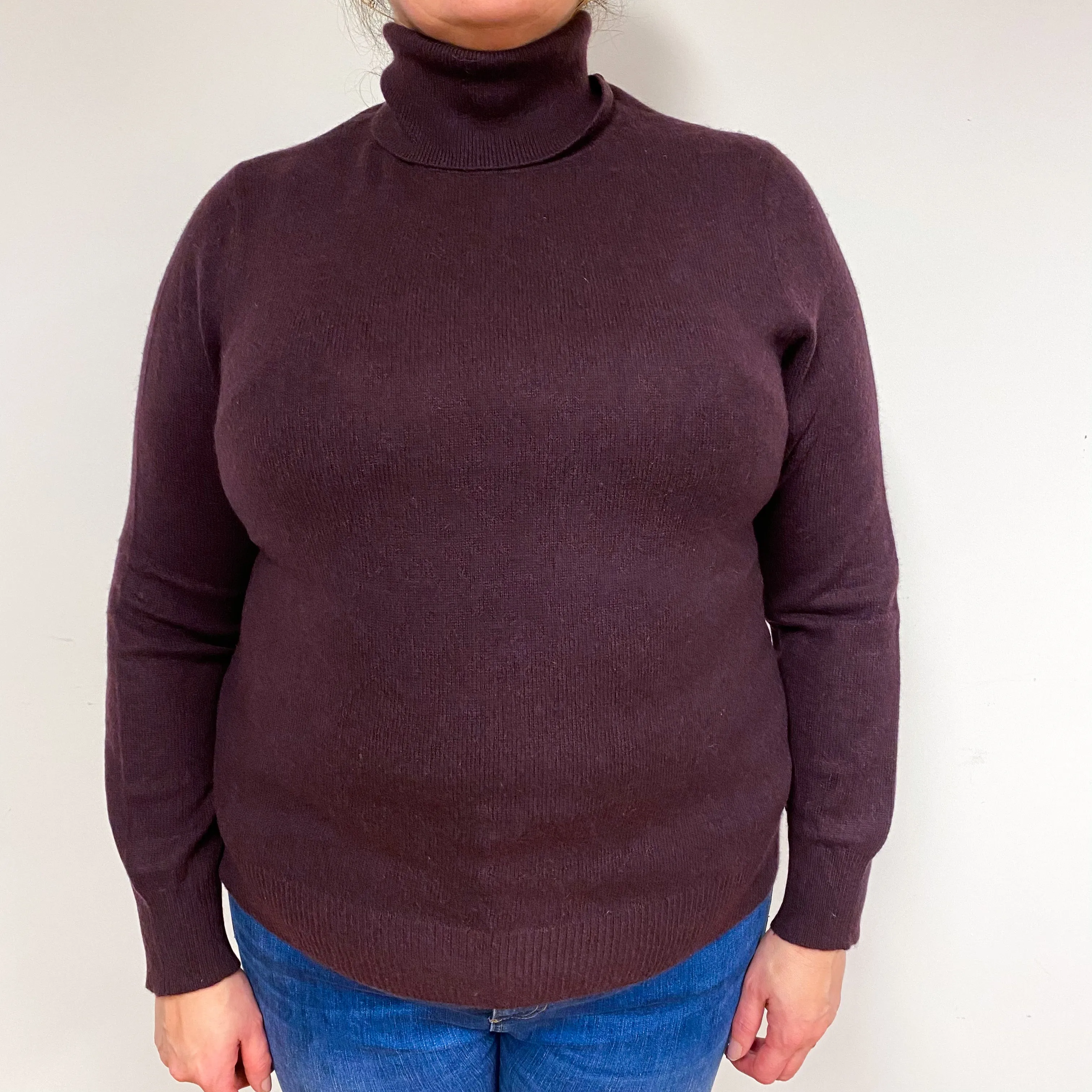Aubergine Purple Cashmere Polo Neck Jumper Extra Large