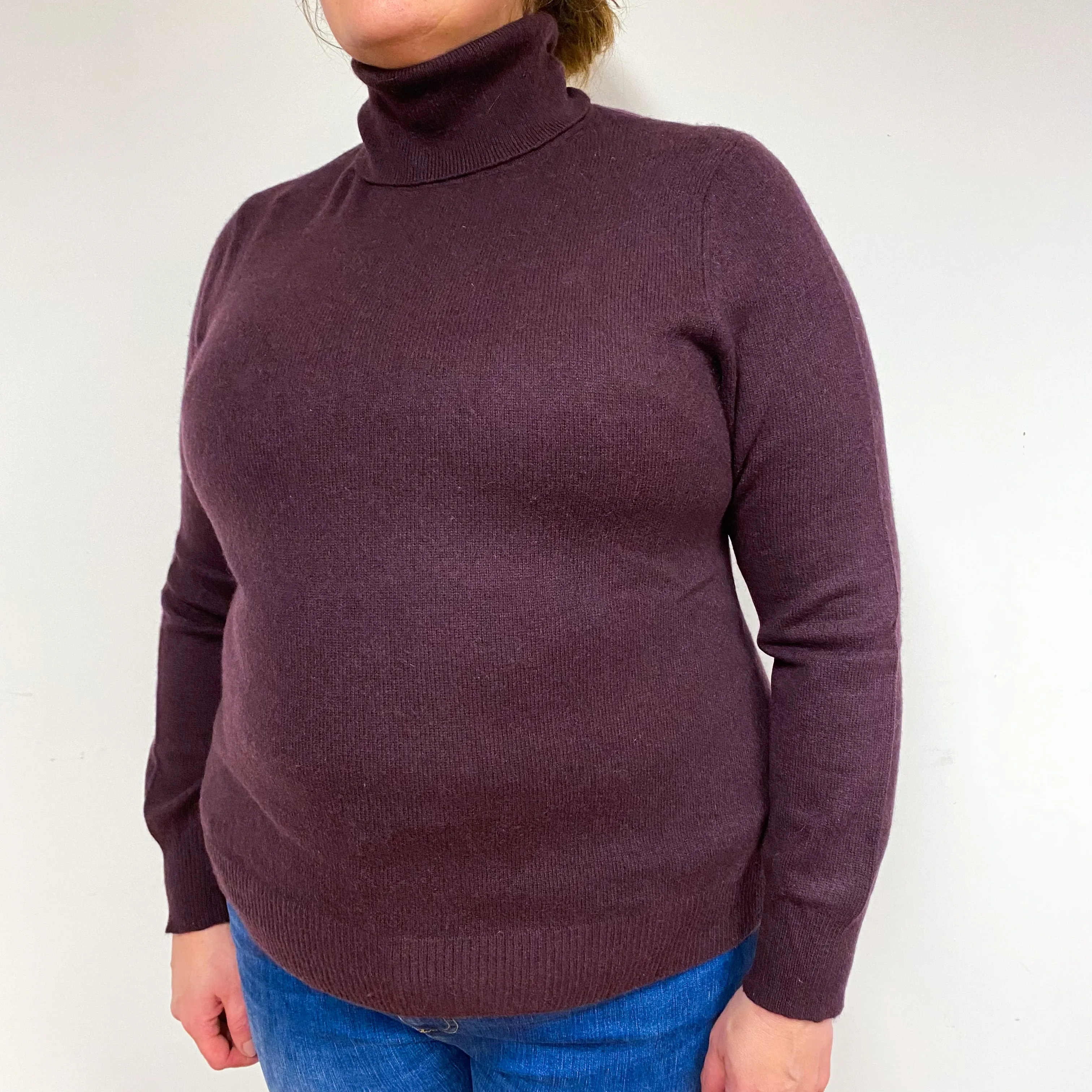 Aubergine Purple Cashmere Polo Neck Jumper Extra Large