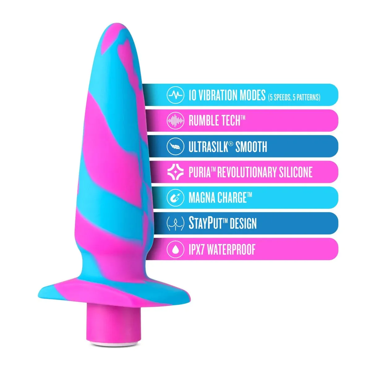 Avant Vibrotize Fuchsia Artisan 5 Inch Powerful Vibrating Stayput™ Butt Plug