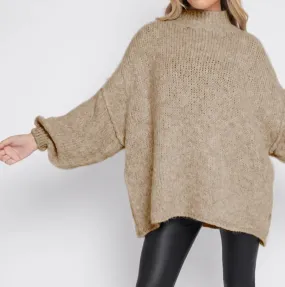 Balloon Sleeve Mohair Jumper in Oatmeal