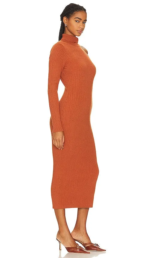 Bardot Asymmetric Sleeve Knit Dress in Rust
