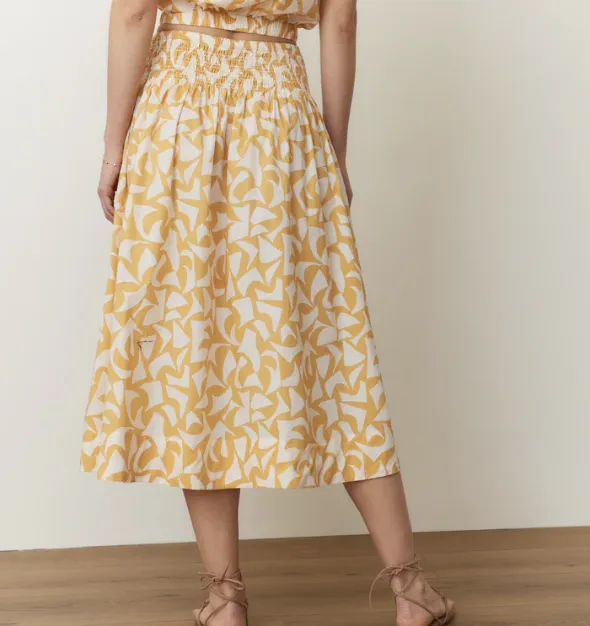 Bea Poplin Midi Skirt - Marigold Geo