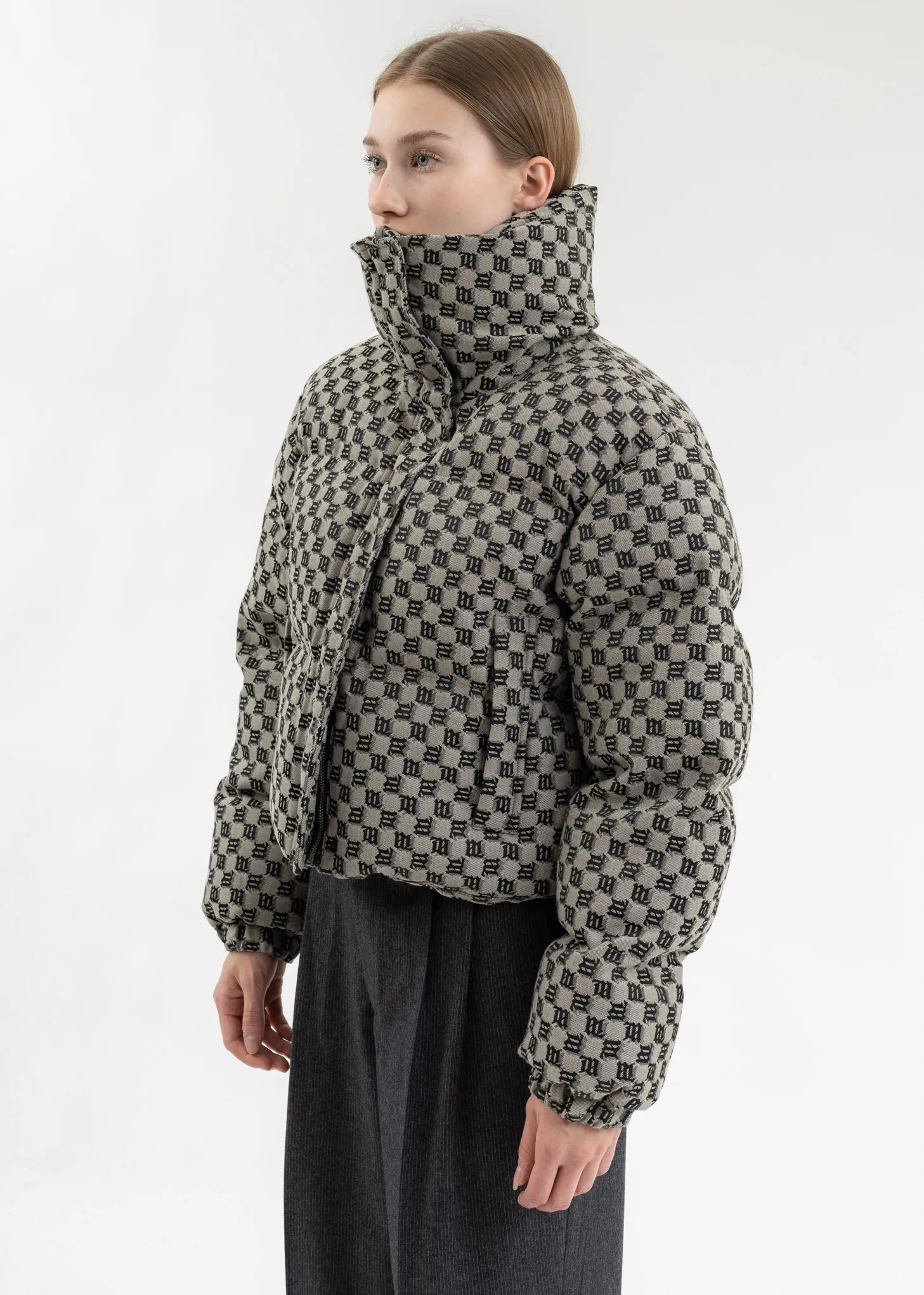 BEIGE MONOGRAM JACQUARD CANVAS PUFFER WMNS