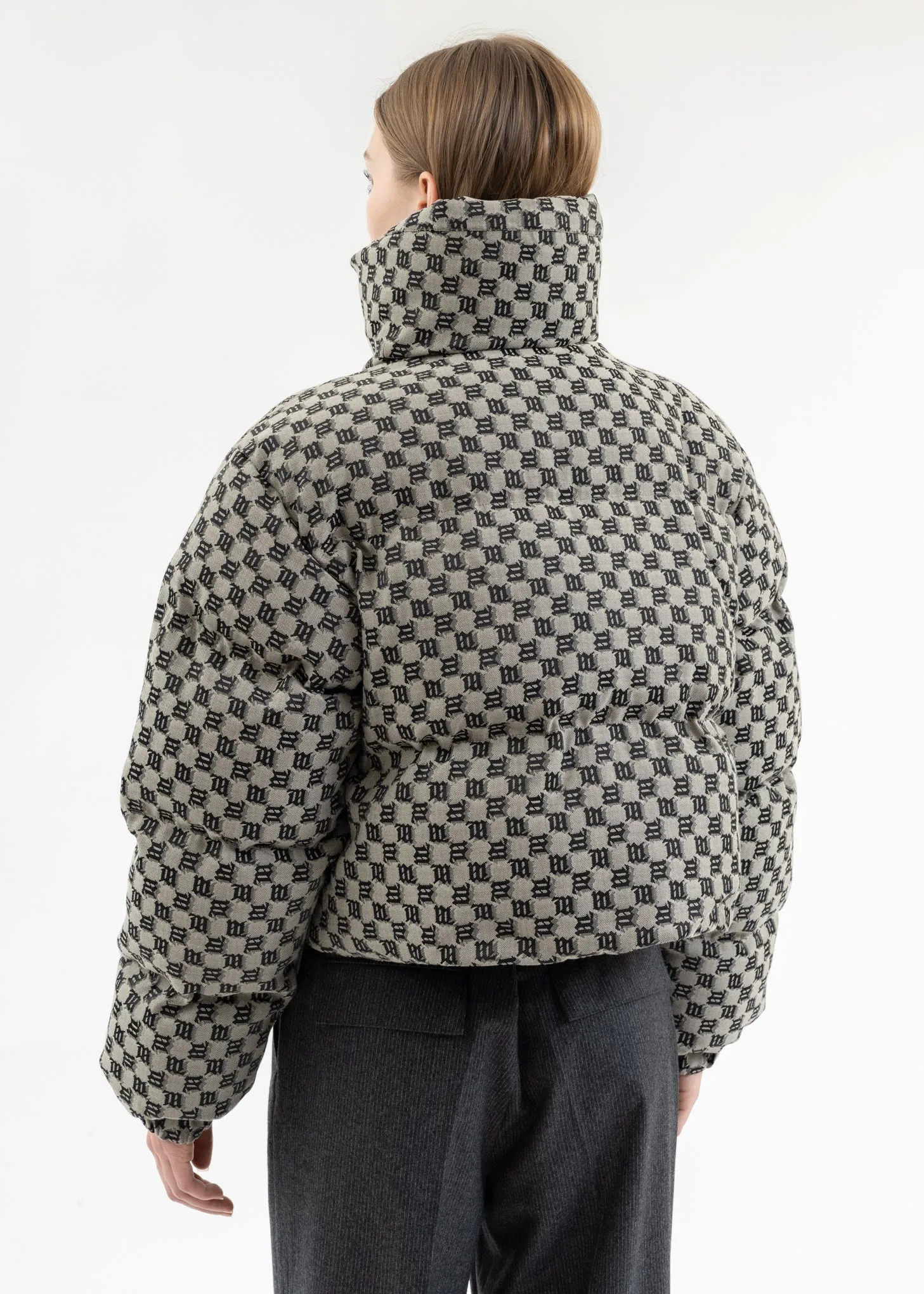 BEIGE MONOGRAM JACQUARD CANVAS PUFFER WMNS