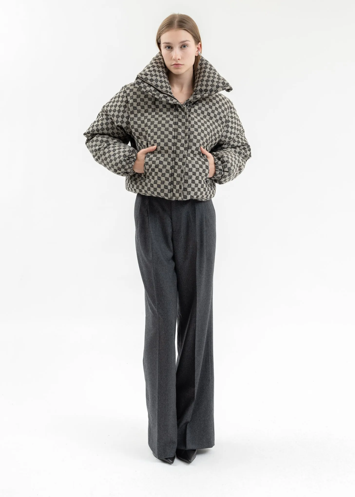BEIGE MONOGRAM JACQUARD CANVAS PUFFER WMNS