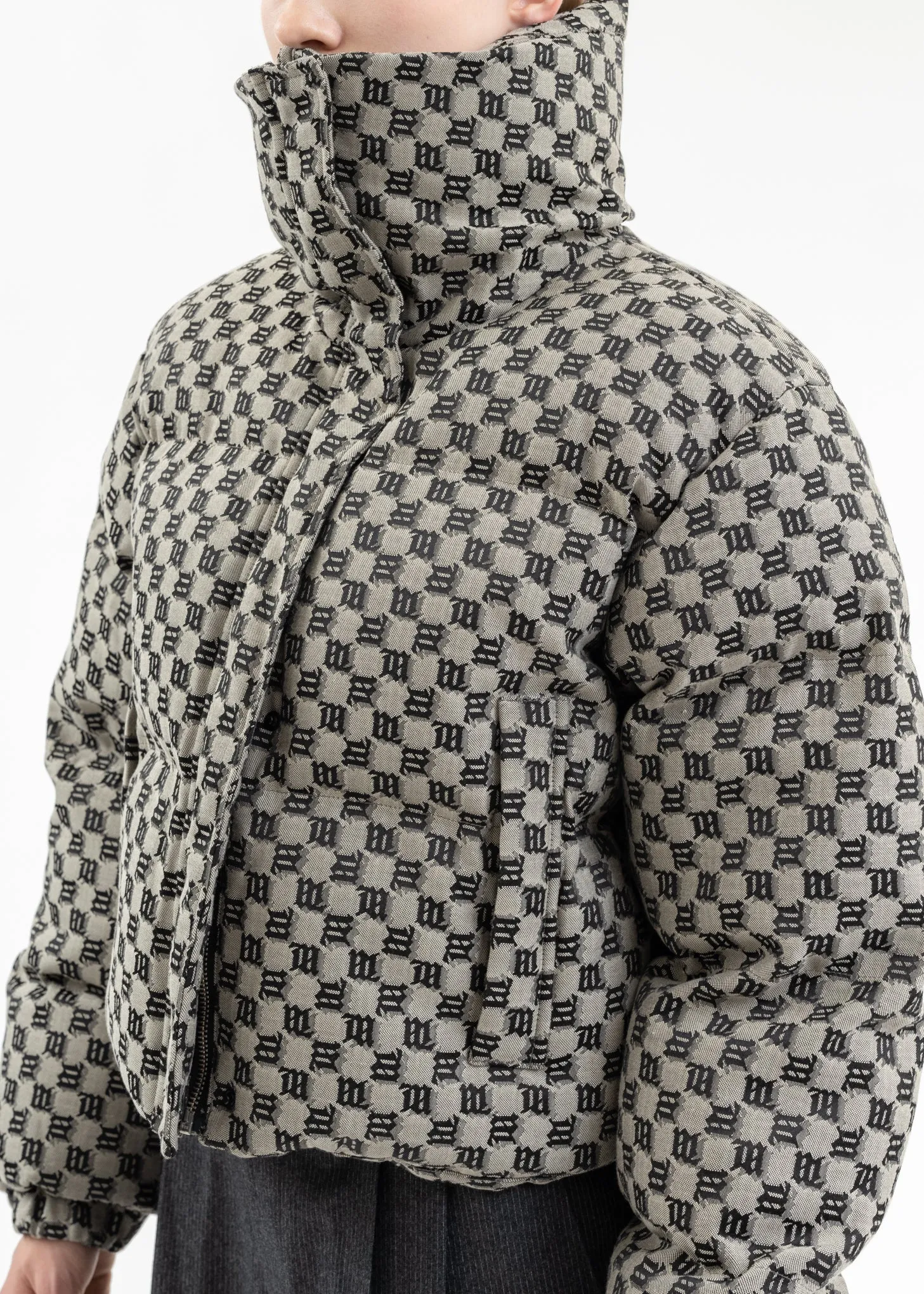BEIGE MONOGRAM JACQUARD CANVAS PUFFER WMNS