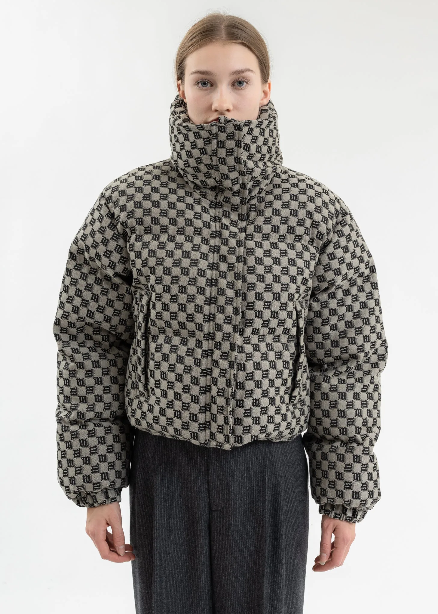 BEIGE MONOGRAM JACQUARD CANVAS PUFFER WMNS