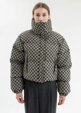 BEIGE MONOGRAM JACQUARD CANVAS PUFFER WMNS