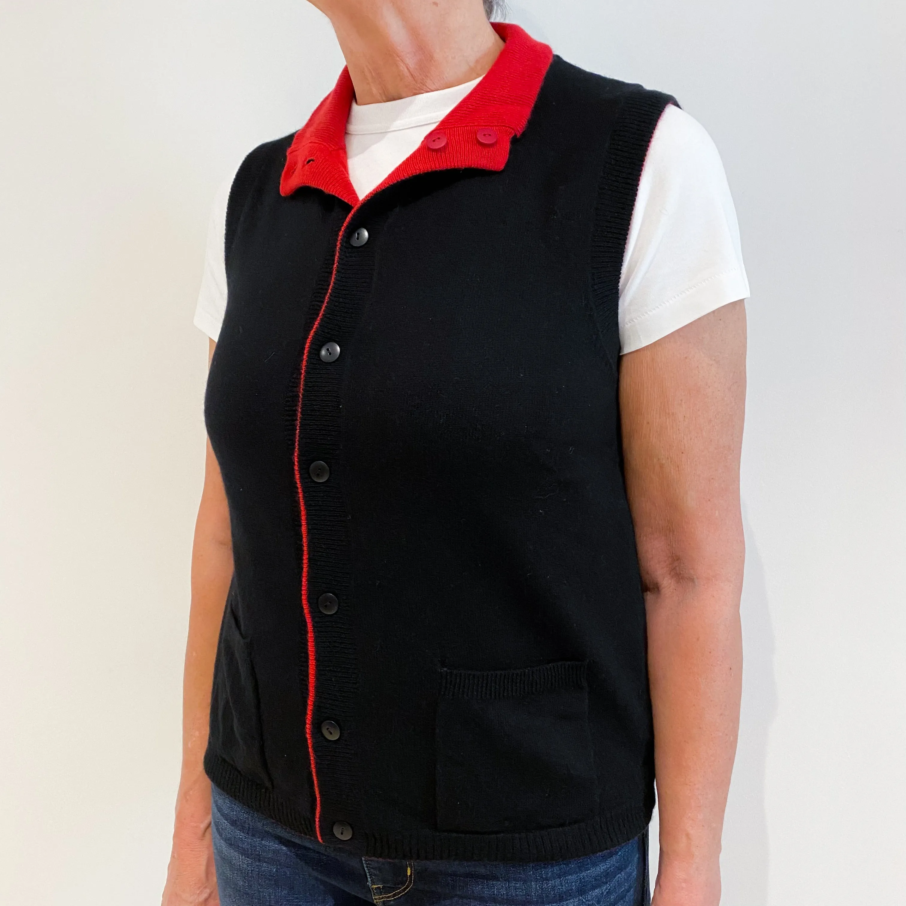 Black and Scarlet Red Cashmere Reversible Gilet Medium