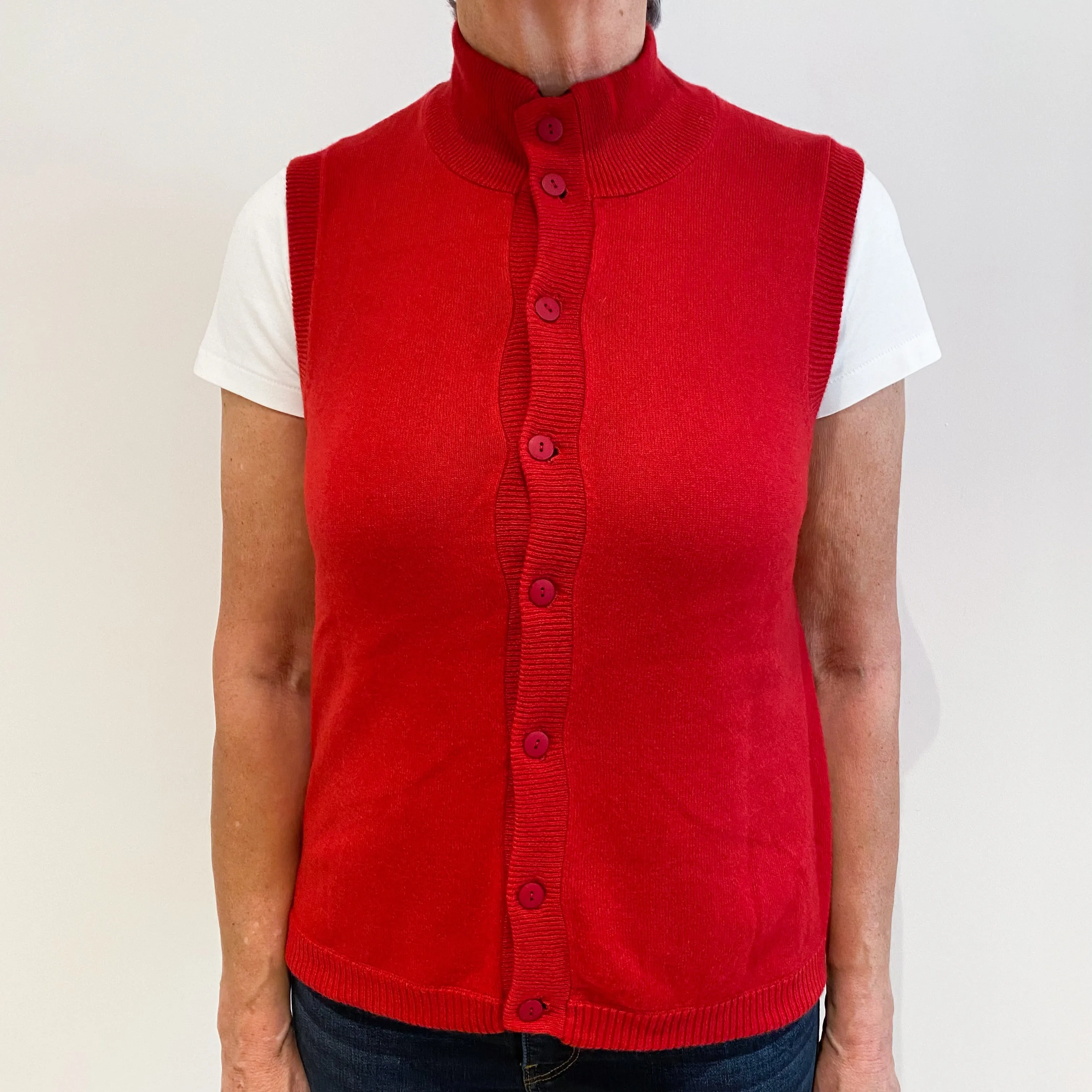 Black and Scarlet Red Cashmere Reversible Gilet Medium