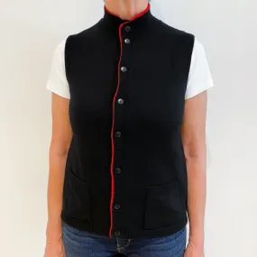 Black and Scarlet Red Cashmere Reversible Gilet Medium