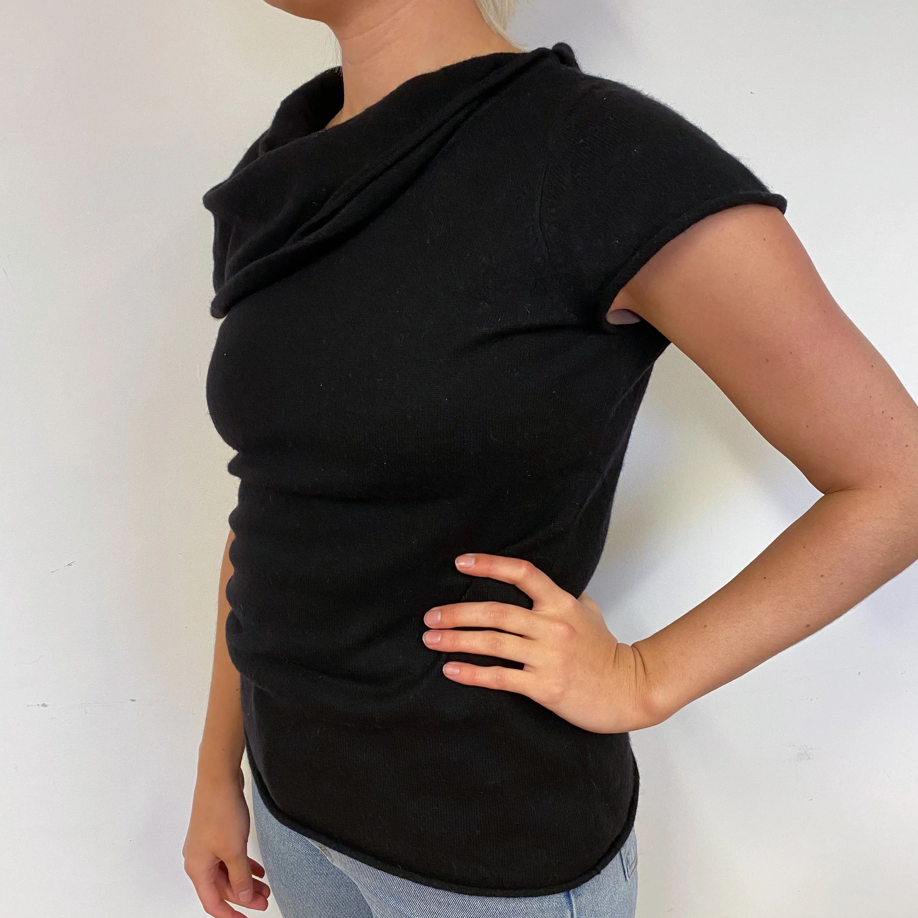 Black Cape Collar Cashmere Short Sleeved Jumper Small