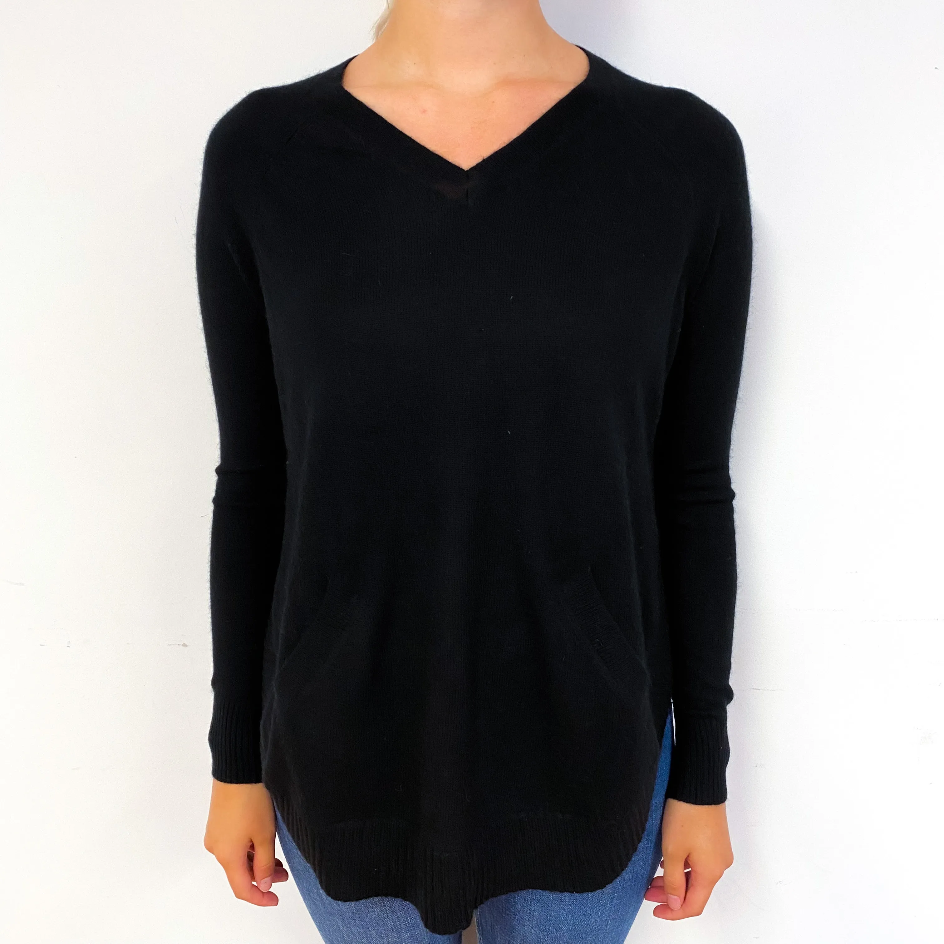 Black Slouchy Cashmere V-Neck Jumper with Pockets Small