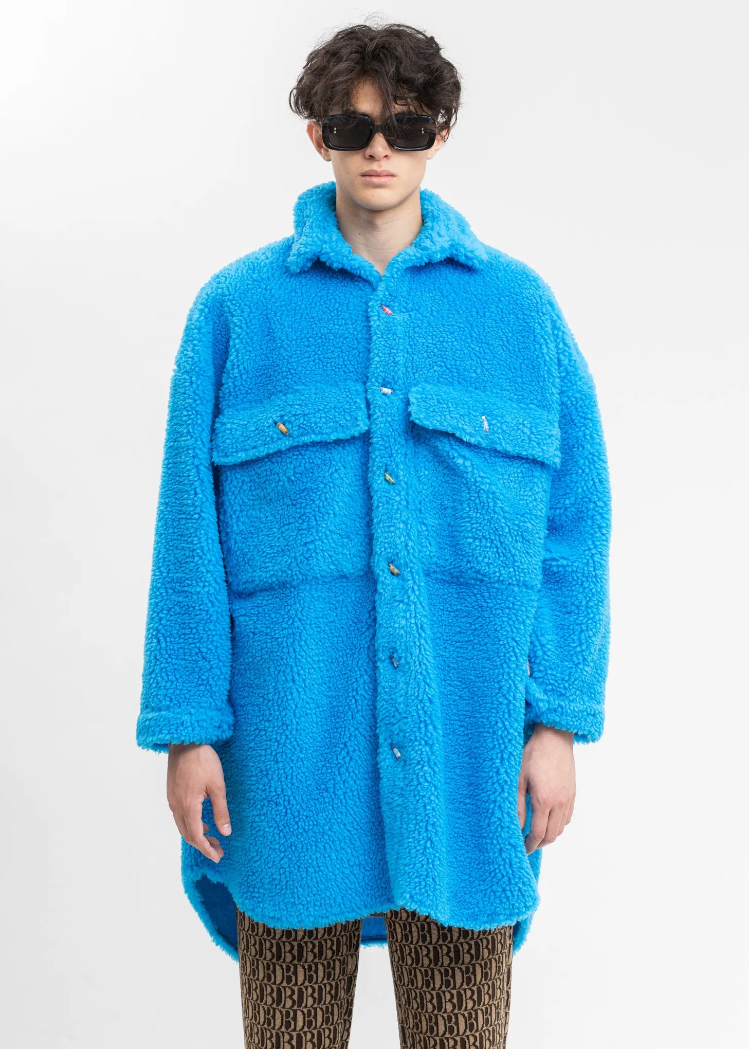 Blue Recycle Fur Oversized Jacket