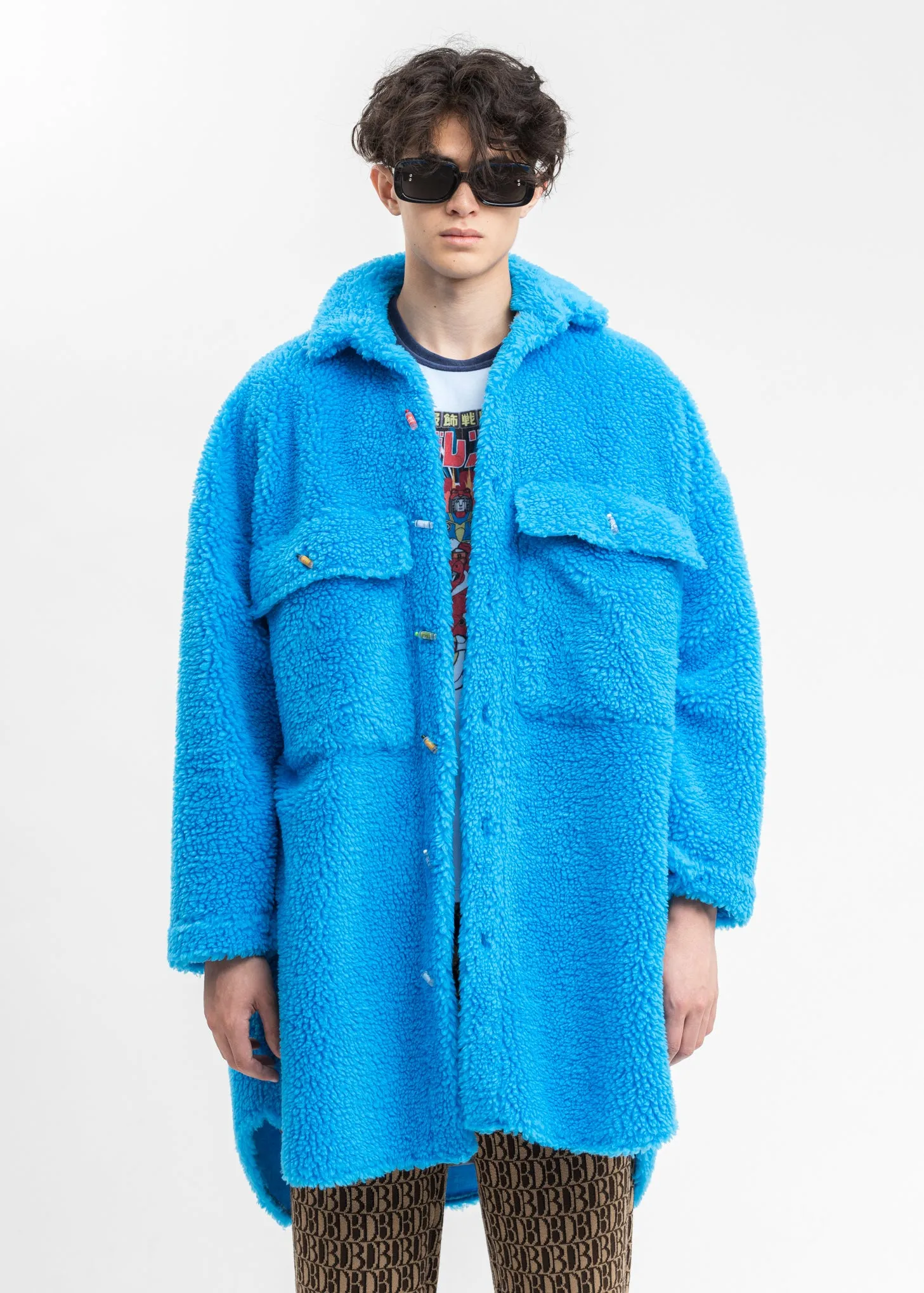 Blue Recycle Fur Oversized Jacket