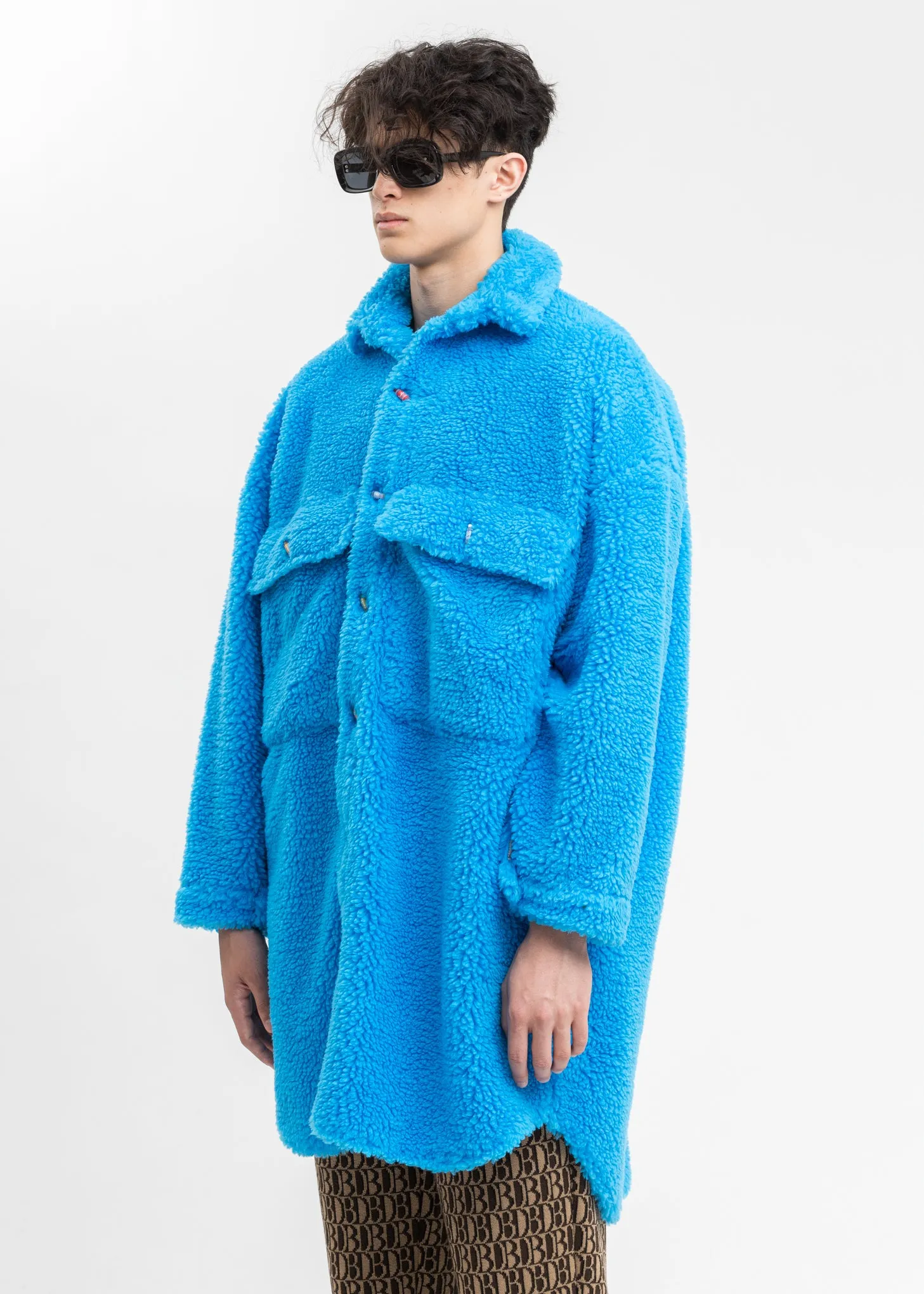 Blue Recycle Fur Oversized Jacket