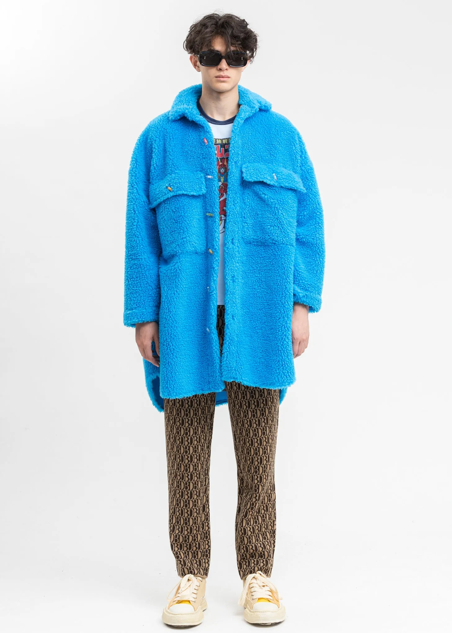 Blue Recycle Fur Oversized Jacket